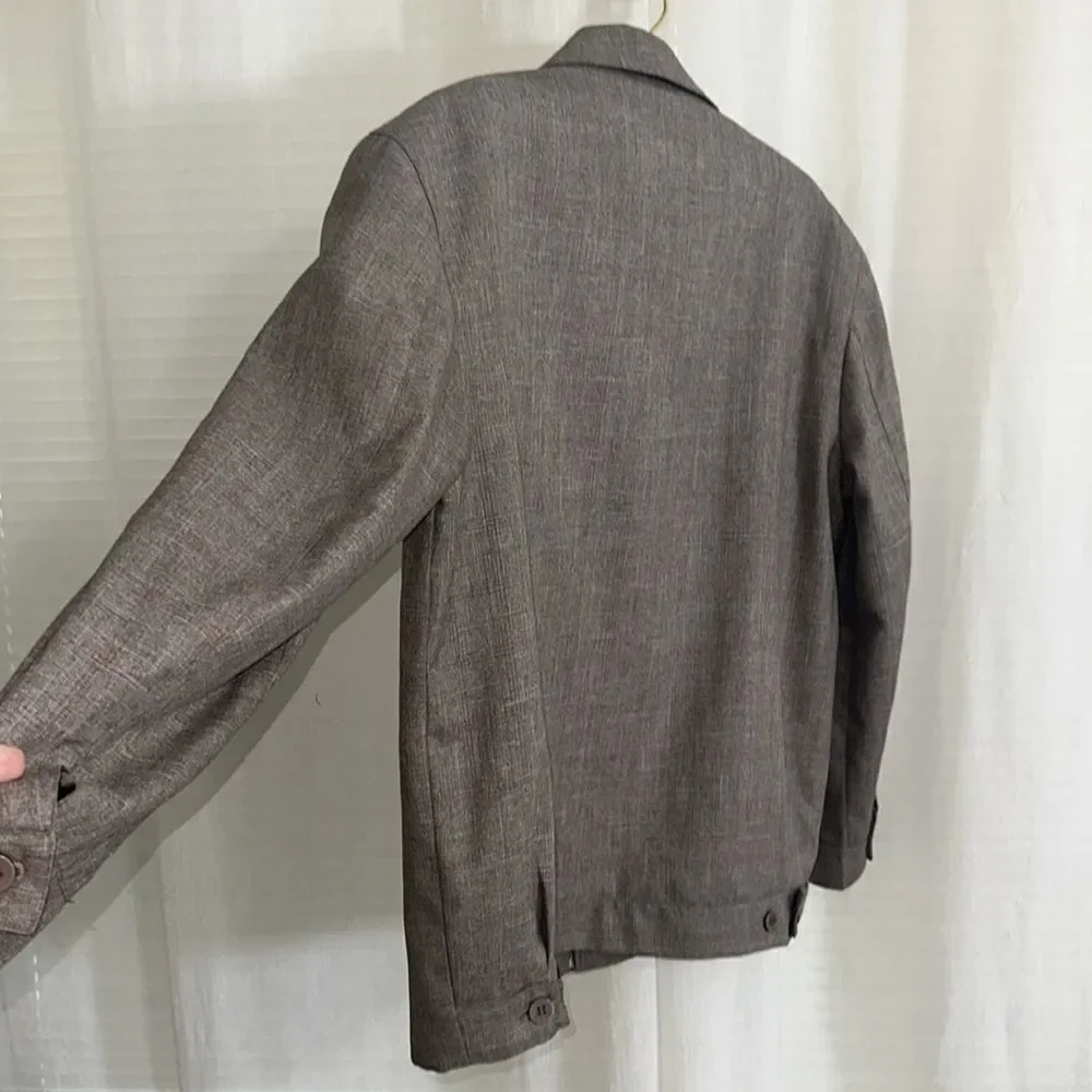 HGSS L Men’s Houndstooth Plaid Brown Full Zip Dress Wool Blend Jacket